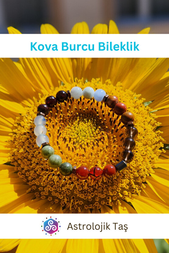 Kova Burcu Bilekliği - Jasper, Lal Taşı, Akuamarin, Dumanlı Kuvars, Yeşim Taşı, Mavi Ve Kırmızı Akik