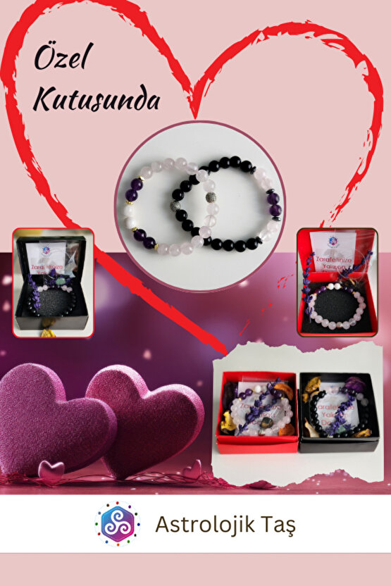 Doğal Taş Çift Uyum Bilekliği – Sevgi – Aşk – Mutluluk - Cazibe