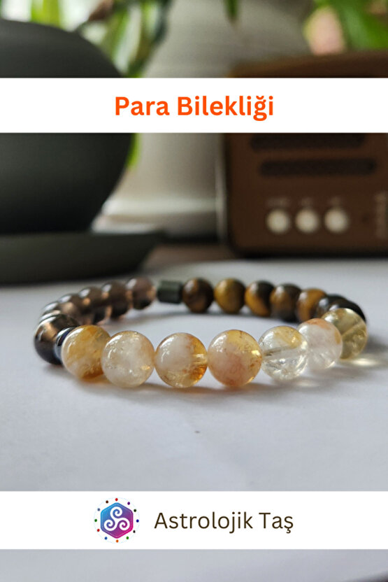 Para Bilekliği - Para Mıknatısı Çekimi - Bolluk Bereket - Sitrin, Kaplan Gözü & Dumanlı Kuvars