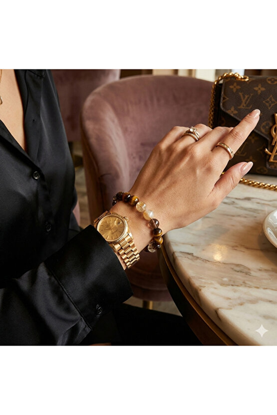 Para Bilekliği - Para Mıknatısı Çekimi - Bolluk Bereket - Sitrin, Kaplan Gözü & Dumanlı Kuvars