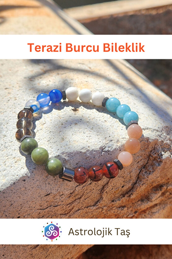 Terazi Burcu Doğal Taş Bileklik - Yeşim Taşı, Kırmızı Akik, Ay Taşı , Akuamarin & Güneş Taşı