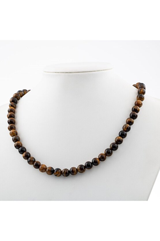 Kaplan Gözü 8 mm Dizi Doğal Taş Kolye