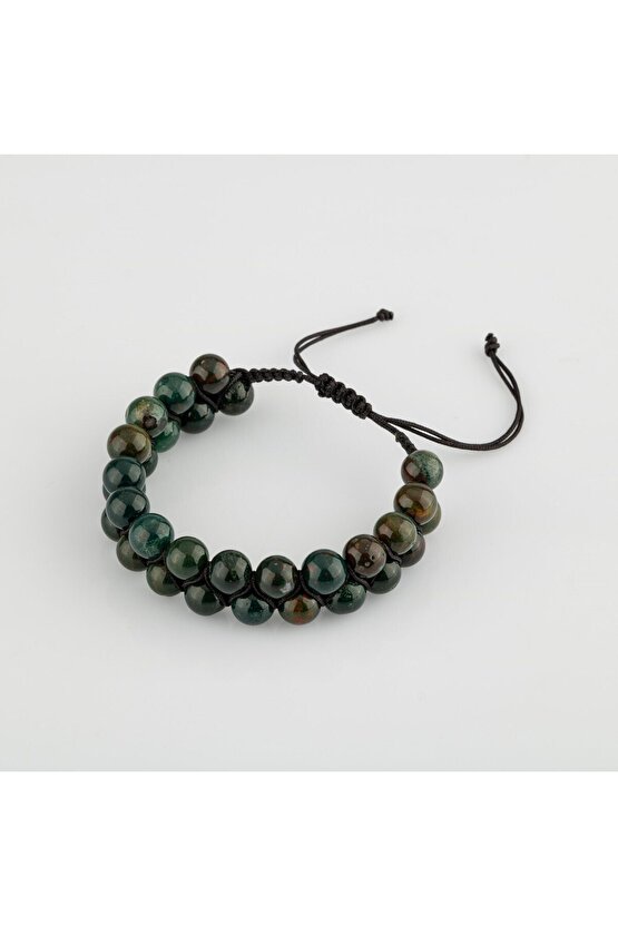 Kan Taşı 8mm Çift Sıra Makrome Doğal Taş Bileklik