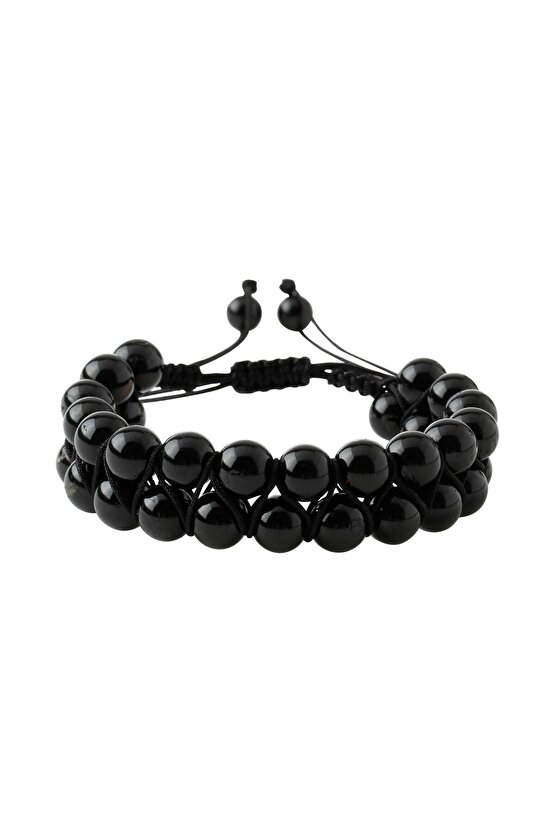 Siyah Turmalin 8mm Çift Sıra Makrome Doğal Taş Bileklik