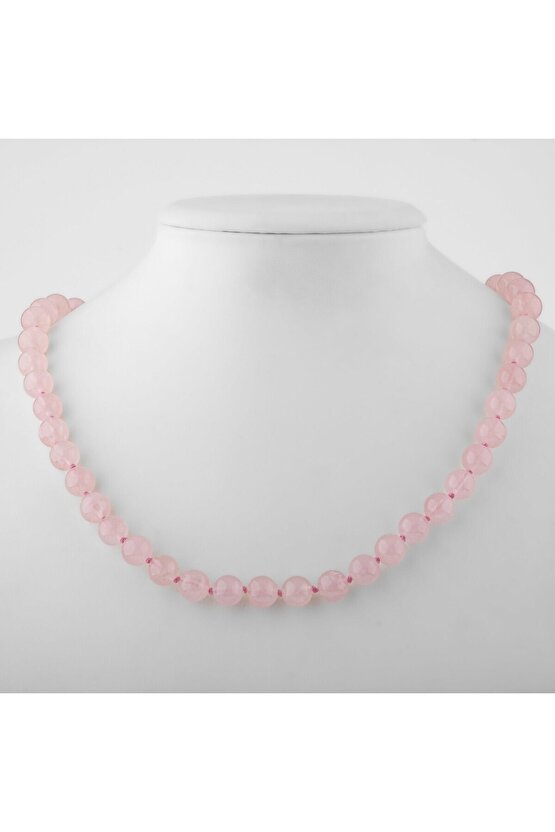 Pembe Kuvars (Gül Kuvars) 6 mm Düğümlü Doğal Taş Kolye