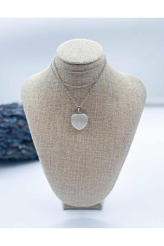 KRİSTAL KUVARS DOĞAL TAŞ KALP KOLYE