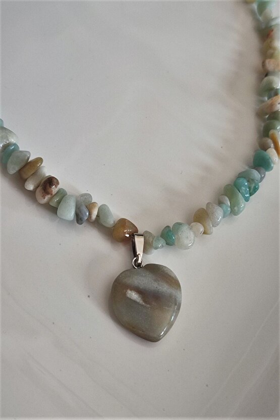 Amazonit Kalp Kırıktaş Doğaltaş Kolye