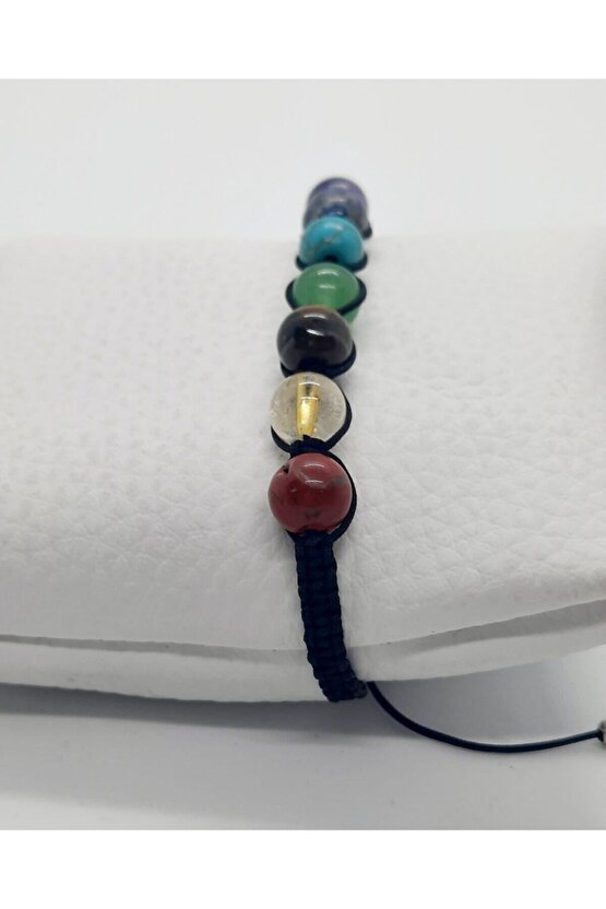 Doğal Taşlı Çakra Bileklik Ince Makrome Detaylı