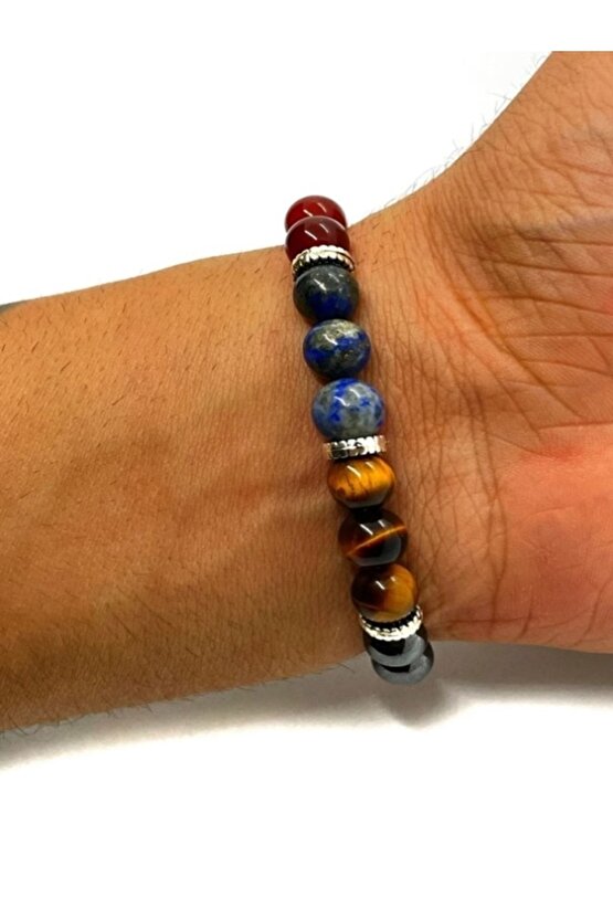 Gerçek Doğaltaş - Stres Bilekliği - Kaplan Gözü - Akik - Lapis Lazuli - Hematit