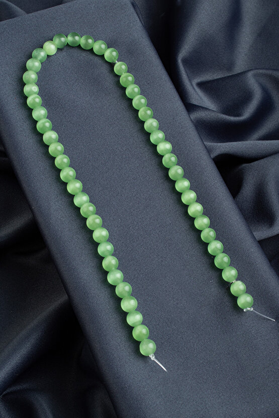 Kedi Gözü Doğal Taş Parlak Yeşil Küre Kesim 8mm Dizi [B+]