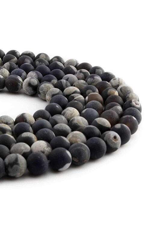 Pat Pat Akik Doğal Taş Mat Siyah Küre Kesim 8mm Dizi