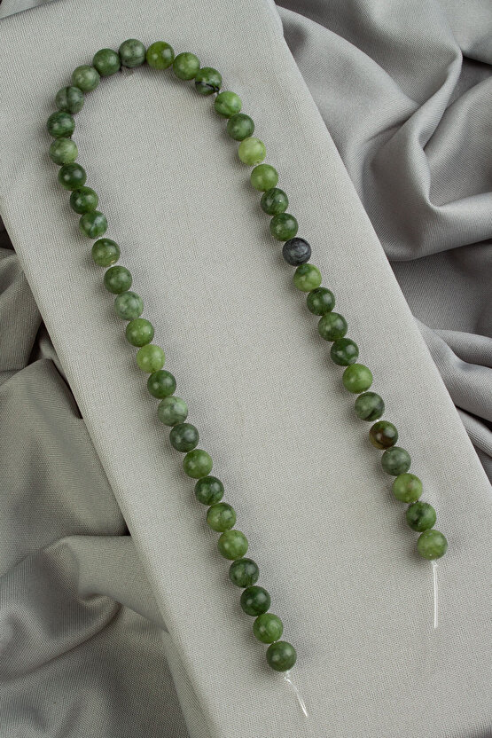 Yeşim Doğal Taş Parlak Koyu Yeşil Küre Kesim 8mm Dizi [AB]