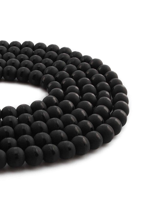 Oniks Doğal Taş Parlak Siyah Küre Kesim 8mm Dizi [Ab]