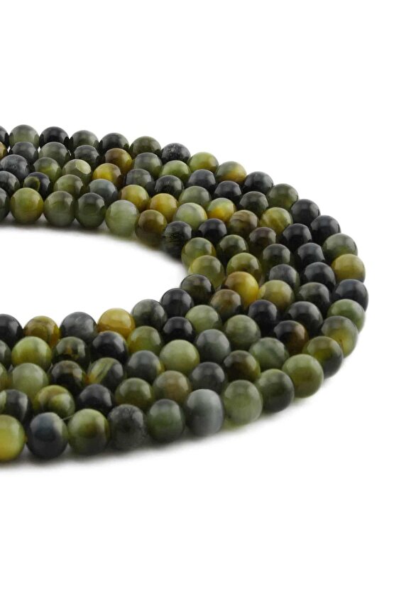 Kaplan Gözü Doğal Taş Parlak Karışık Küre Kesim 6mm Dizi [AA]