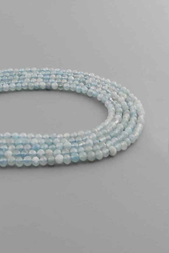 Akuamarin Doğal Taş Parlak Küre Kristal Kesim 3mm Dizi [AA]