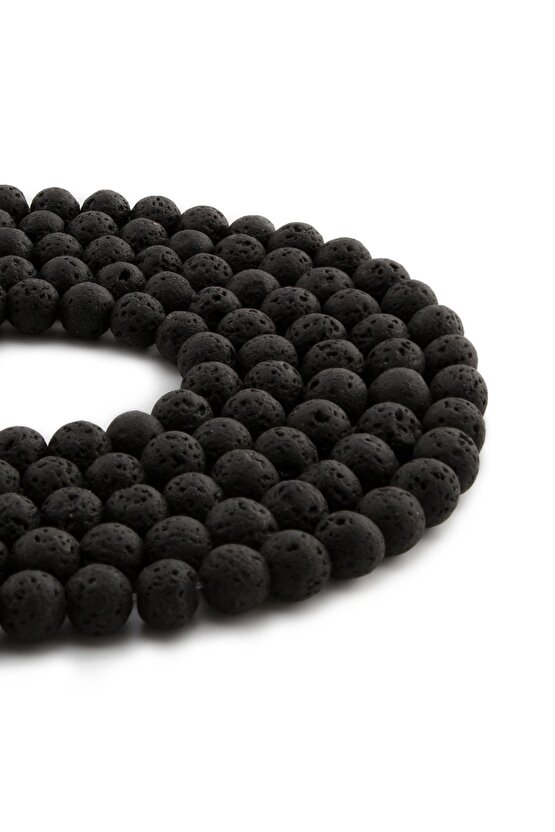 Lav Taşı Doğal Taş Mat Siyah Küre Kesim 8mm Dizi [AA]