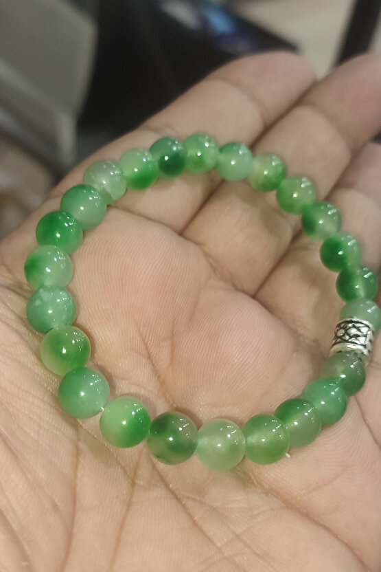 Yeşil Alacalı Akik Taşı 8 mm Natural Doğaltaş Bileklik