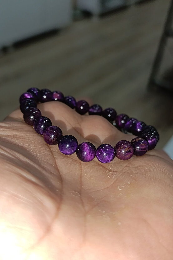 Fuşya Kaplangözü Taşı 8 mm Natural Doğaltaş Bileklik