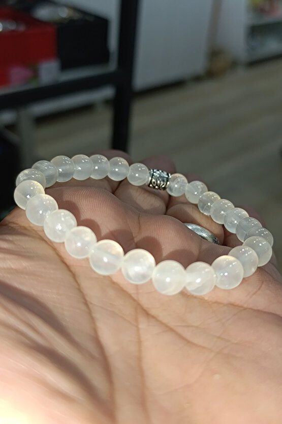 Selenit Taşı 8 mm Natural Doğaltaş Bileklik