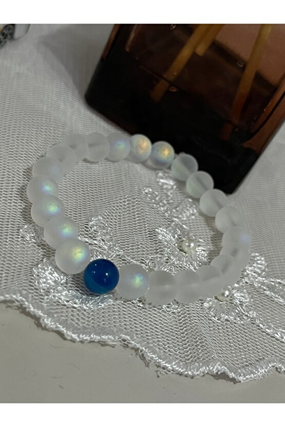 Parlak Reflektörlü Karanlıkta parlayan , Lapis Doğal Taş kombinli bileklik . Hediyelik Bileklik