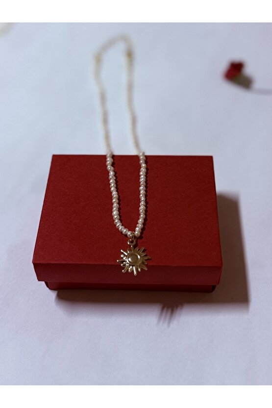 Doğal Kum İnci Kolye Güneş Model Kolye Uçlu