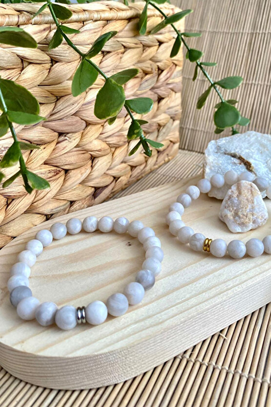 Hakiki Doğal Aytaşı Unisex Bileklik 8mm - Altın Halka