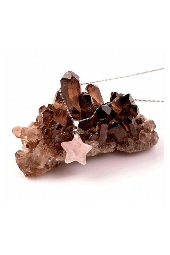 Pembe Kuvars Taşı Yıldız Şeklinde Kolye Ucu 1 Adet