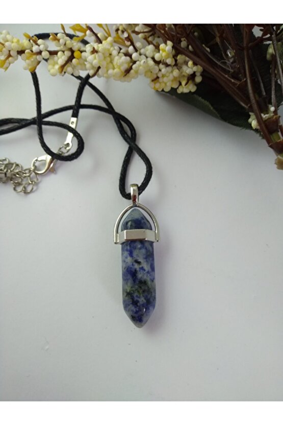 Unisex Sodalit Taşı Çivi Şeklinde Kolye