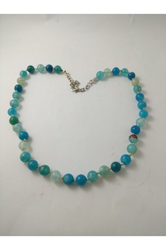 Doğaltaş Tasarım Kolye-mavi Akik Taşı Düğümlü Kolye