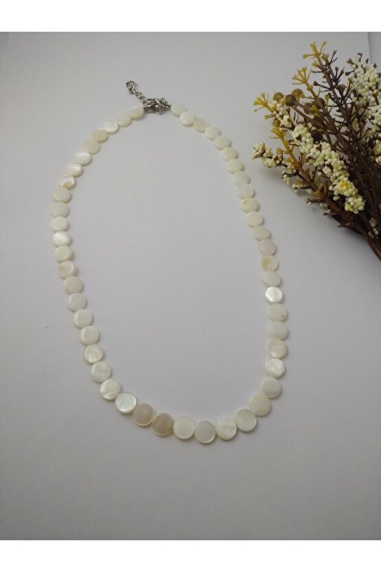 Beyaz Sedef Taşı Kolye Doğaltaş Kolye 8 mm