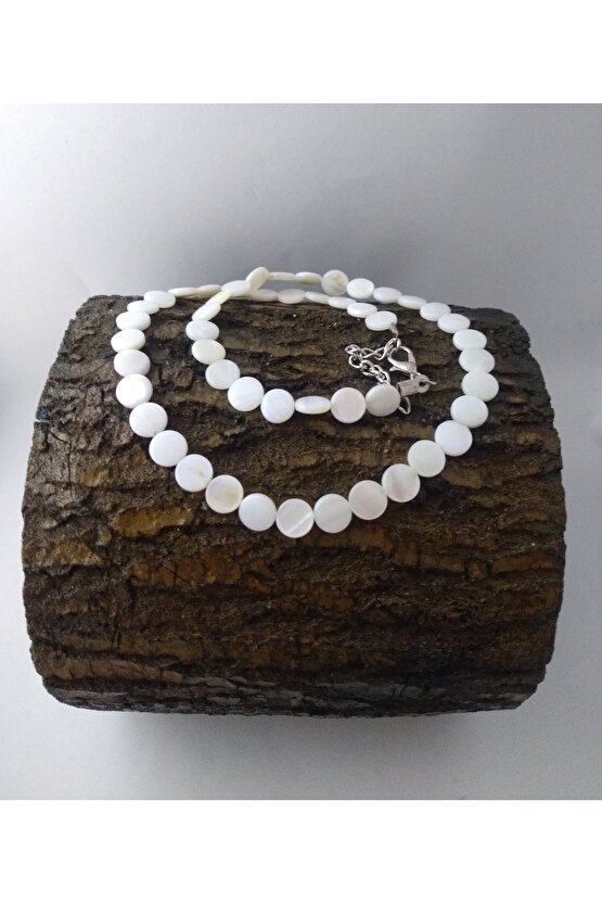 Beyaz Sedef Taşı Kolye Doğaltaş Kolye 8 mm