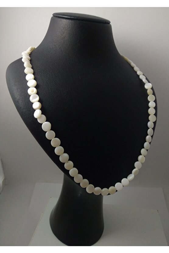 Beyaz Sedef Taşı Kolye  Doğaltaş Kolye 6 mm