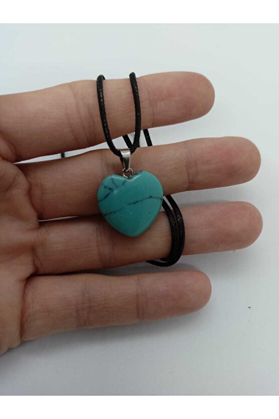 Turkuaz (firuze) Taşı Kolye Kalp Şeklinde Doğaltaş Kolye