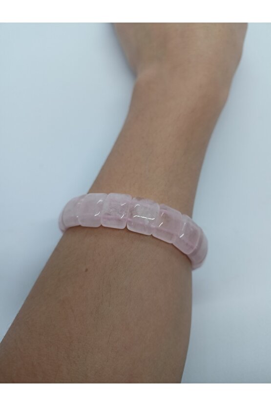 Pembe Kuvars Taşı Bileklik Özel Kesim Doğaltaş Bileklik