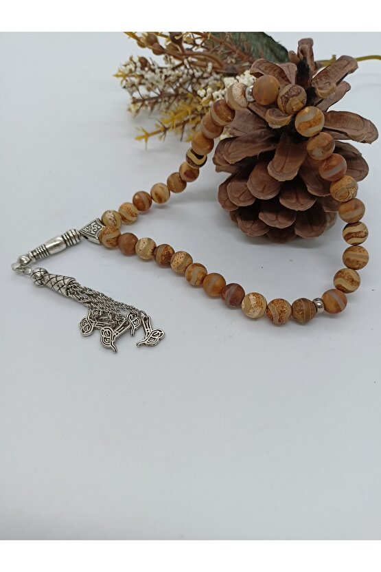 Tibet Akiği Tespih  Akik Taşı Doğaltaş Tespih- Mdl-1038