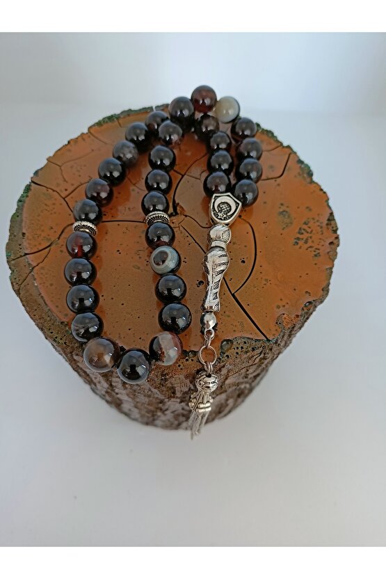 SİYAH AKİK TAŞI TESPİH Ahşap Kutulu  10 mm DOĞALTAŞ TESPİH-1021