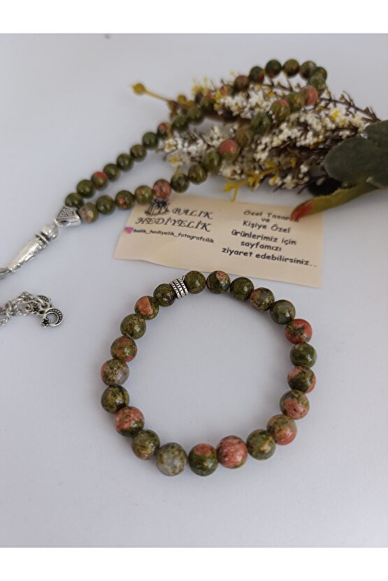 DOĞALTAŞ TESPİH-BİLEKLİK TAKIM AHŞAP KUTULU UNAKİT TAŞI UNAKT-1001