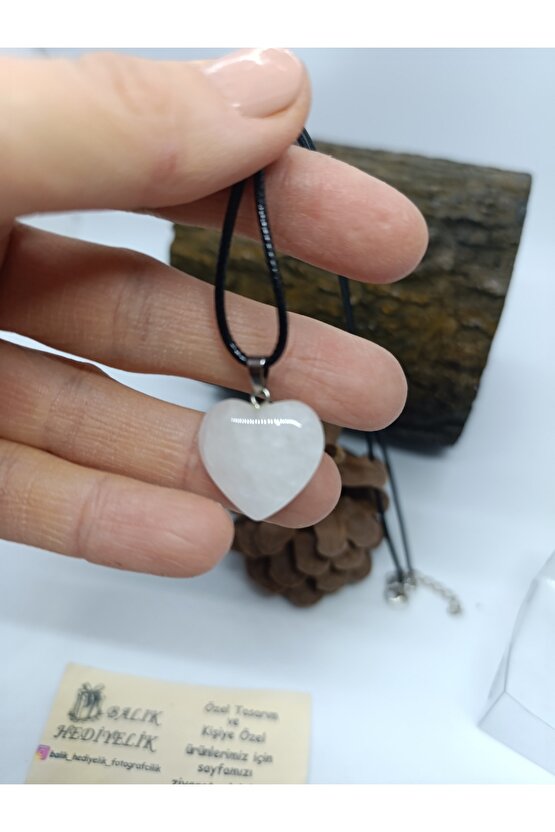 KUVARS TAŞI KOLYE KALP ŞEKLİNDE DOĞALTAŞ KOLYE-1010