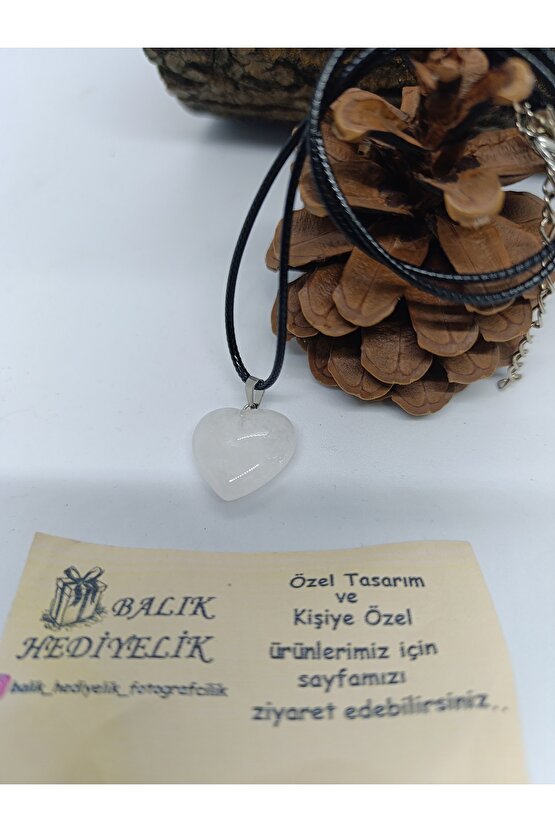 KUVARS TAŞI KOLYE KALP ŞEKLİNDE DOĞALTAŞ KOLYE-1010