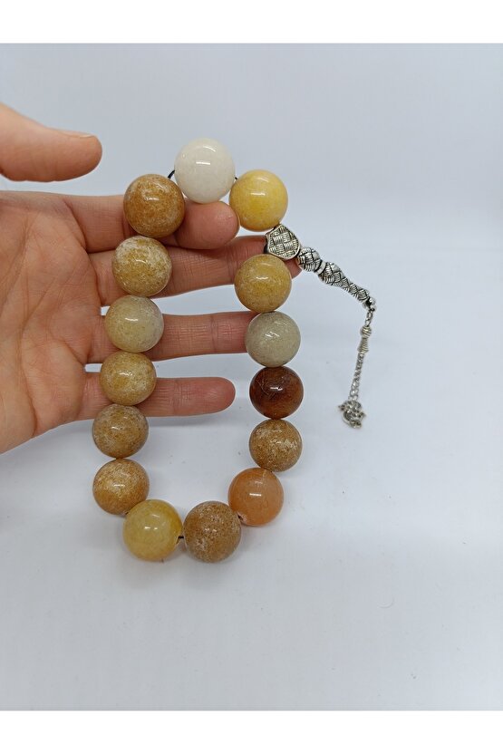 İRİ KESİM DOĞALTAŞ TESPİH Sarı AKİK TAŞI ŞAK ŞAK TESPİH 18mm-1034