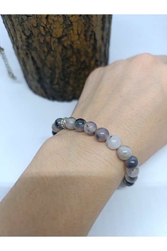 DOĞALTAŞ TESPİH-BİLEKLİK TAKIM AHŞAP KUTULU  GRİ DAMARLI AKİK TAŞI TESPİH VE BİLEKLİK TAKIM 1001