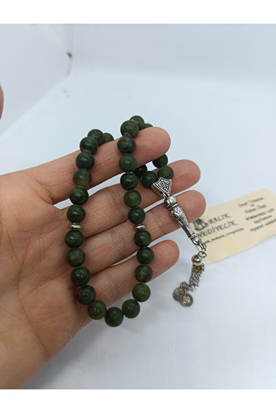 DOĞALTAŞ TESPİH  KOYU YEŞİM TAŞI TESPİH-1044