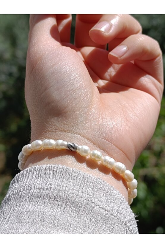 Gerçek inci bileklik 925 ayar gümüş aparatlı zarif tasarım