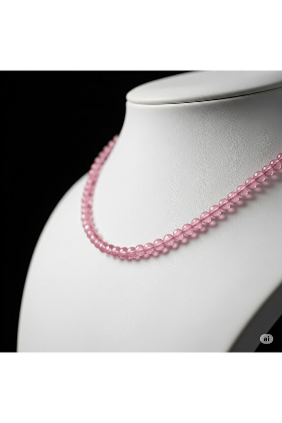 Pembe kuvars doğal taş kolye zarif ve minimalist