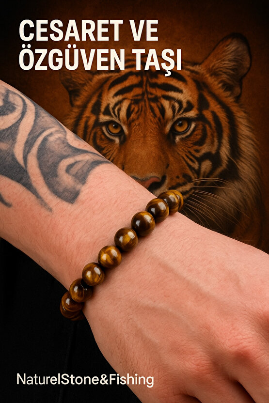 Kaplan gözü bileklik 100%100 doğal değerli taş. Cesaret ve özgüveni artırır-elastik ipli bileklik-