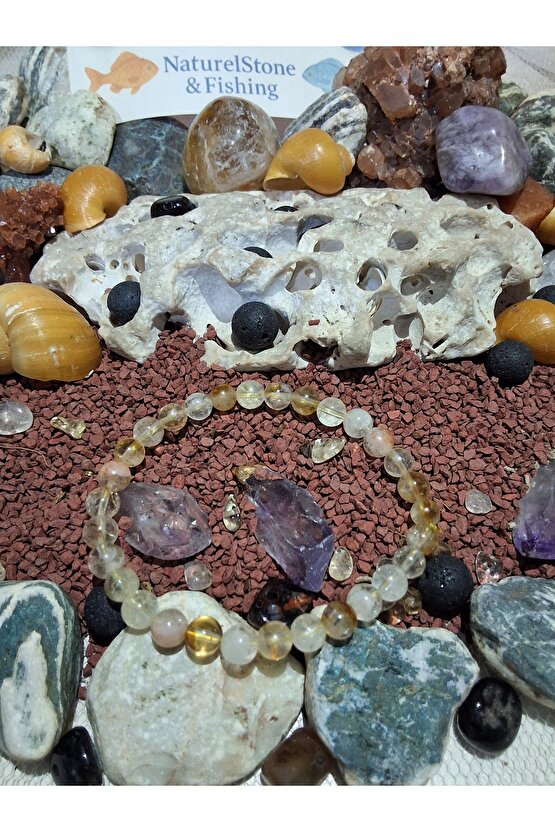 Para ve Bereket Taşı – Doğal Sitrin Bileklik - şifalı doğal taş - sertifikalı 100%100 doğal -6 mm