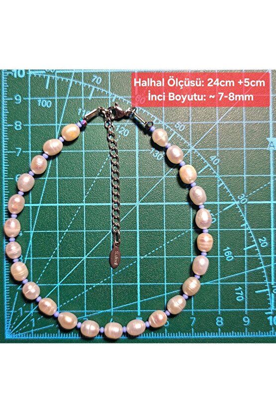 İnci Doğal Taş Halhal - Bebek Mavisi ( Küçük ) - 1 Adet ( El Yapımı Tasarım Ürünler ).