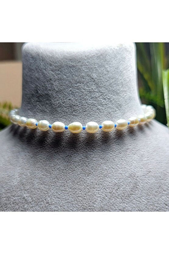 İnci Doğal Taş Halhal - Bebek Mavisi ( Küçük ) - 1 Adet ( El Yapımı Tasarım Ürünler ).