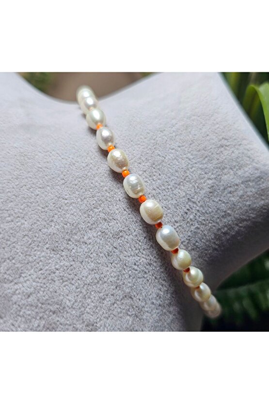 İnci Doğal Taş Halhal - Turuncu ( Küçük ) - 1 Adet ( El Yapımı Tasarım Ürünler )