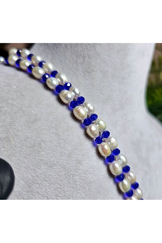 İnci Doğal Taş Halhal - Saks Mavisi - 1 Adet ( El Yapımı Tasarım Ürünler )